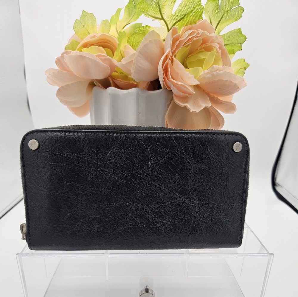 BALENCIAGA Gray Distressed Studded Zipper Wallet